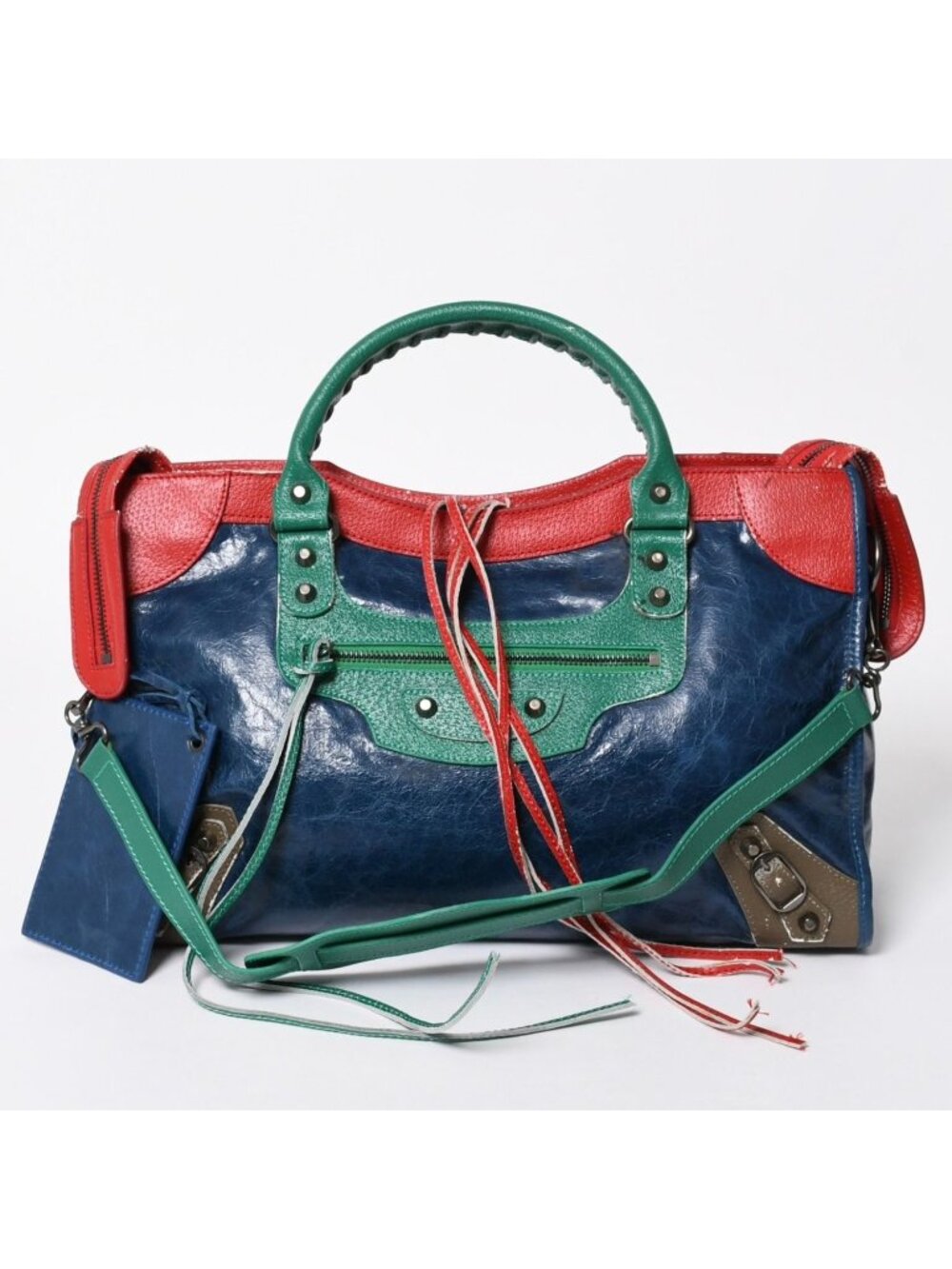 Balenciaga 2-Way Shoulder Bag First Lambskin Blue Green Red Silver